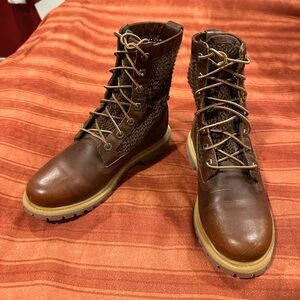 TIMBERLAND Women's Open Weave Brown Combat Boots A14A9 Anti Fatigue Lug Sole 7